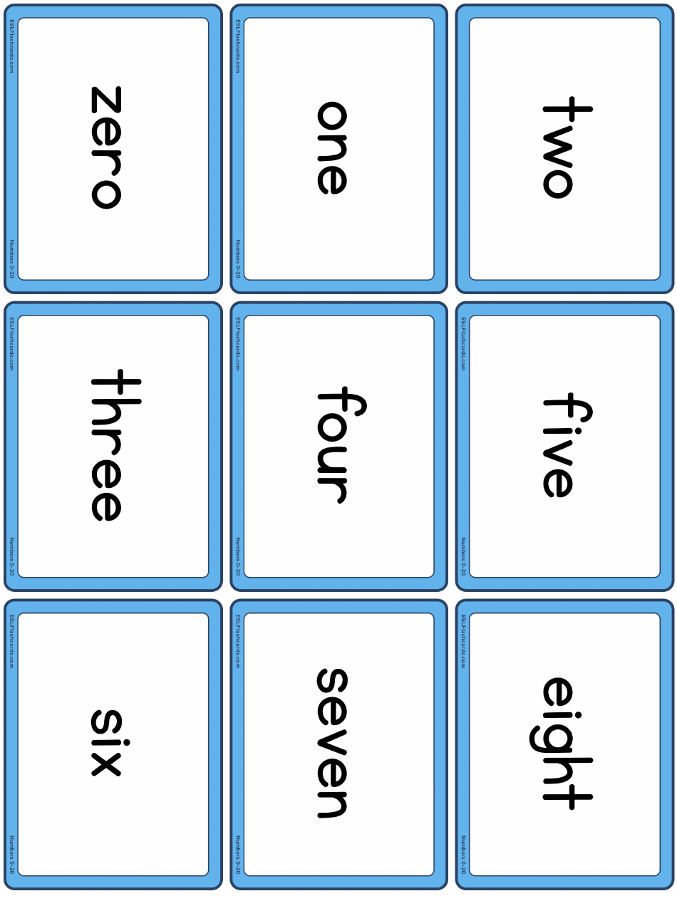 Small Number Flashcards With Words Only, Page 1