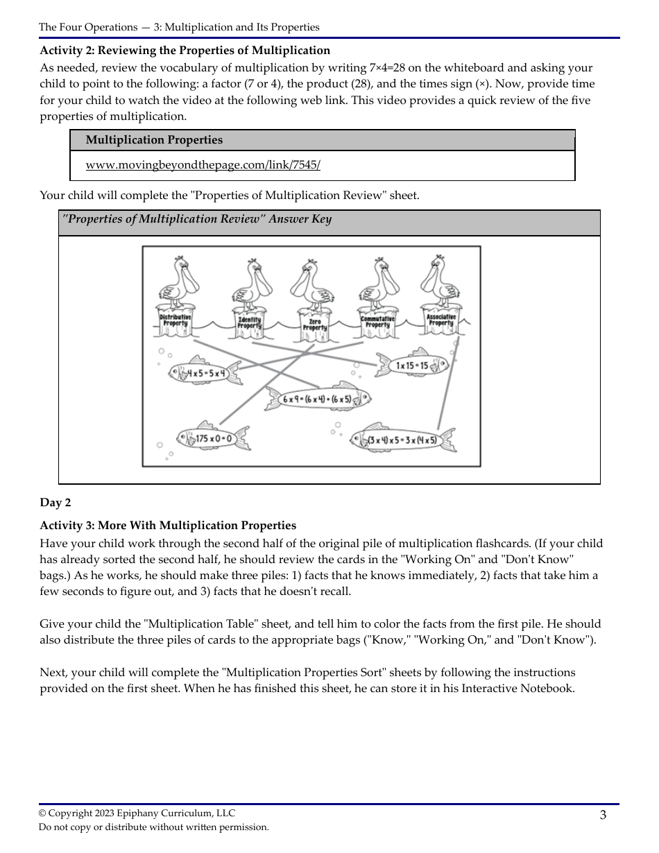 Math Lesson Plan: Multiplication and Its Properties (2 Days) - Epiphany Curriculum, Page 3
