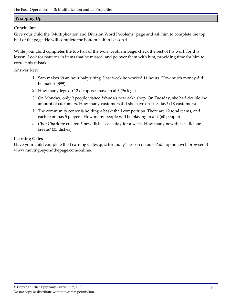 Math Lesson Plan: Multiplication and Its Properties (2 Days) - Epiphany Curriculum, Page 5