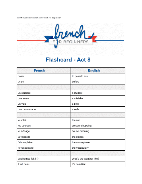 French Flashcard - Act 8 Download Pdf