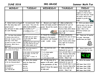 Document preview: 3rd Grade Summer Math Fun Calendar