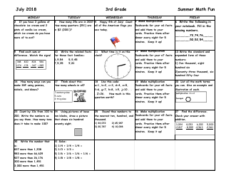 3rd Grade Summer Math Fun Calendar, Page 2