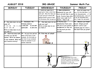 3rd Grade Summer Math Fun Calendar, Page 3
