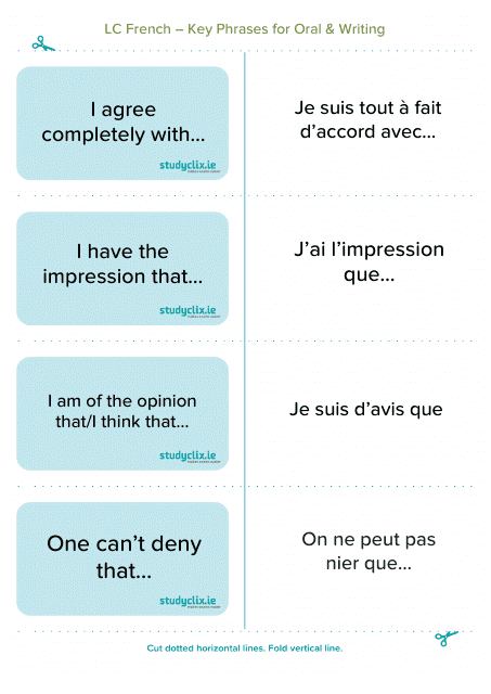 French Flashcards - Key Phrases for Oral and Writing