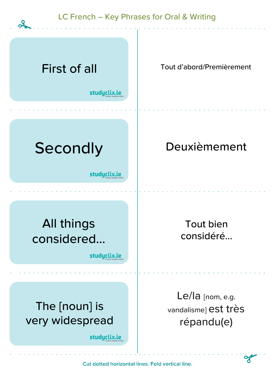 French Flashcards - Key Phrases for Oral and Writing, Page 12