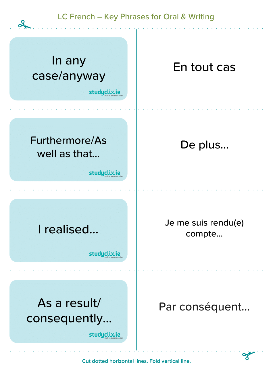French Flashcards - Key Phrases for Oral and Writing, Page 13