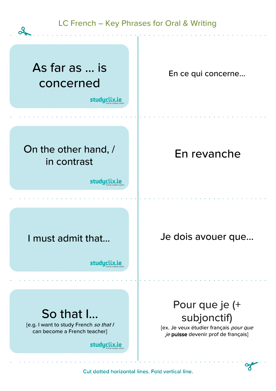 French Flashcards - Key Phrases for Oral and Writing, Page 7