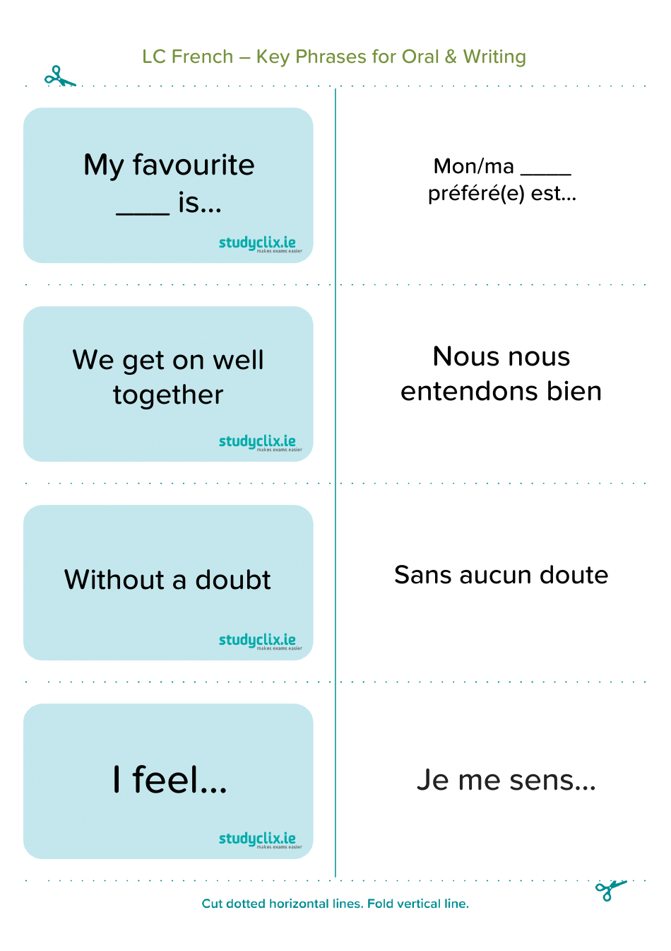 French Flashcards - Key Phrases for Oral and Writing, Page 8
