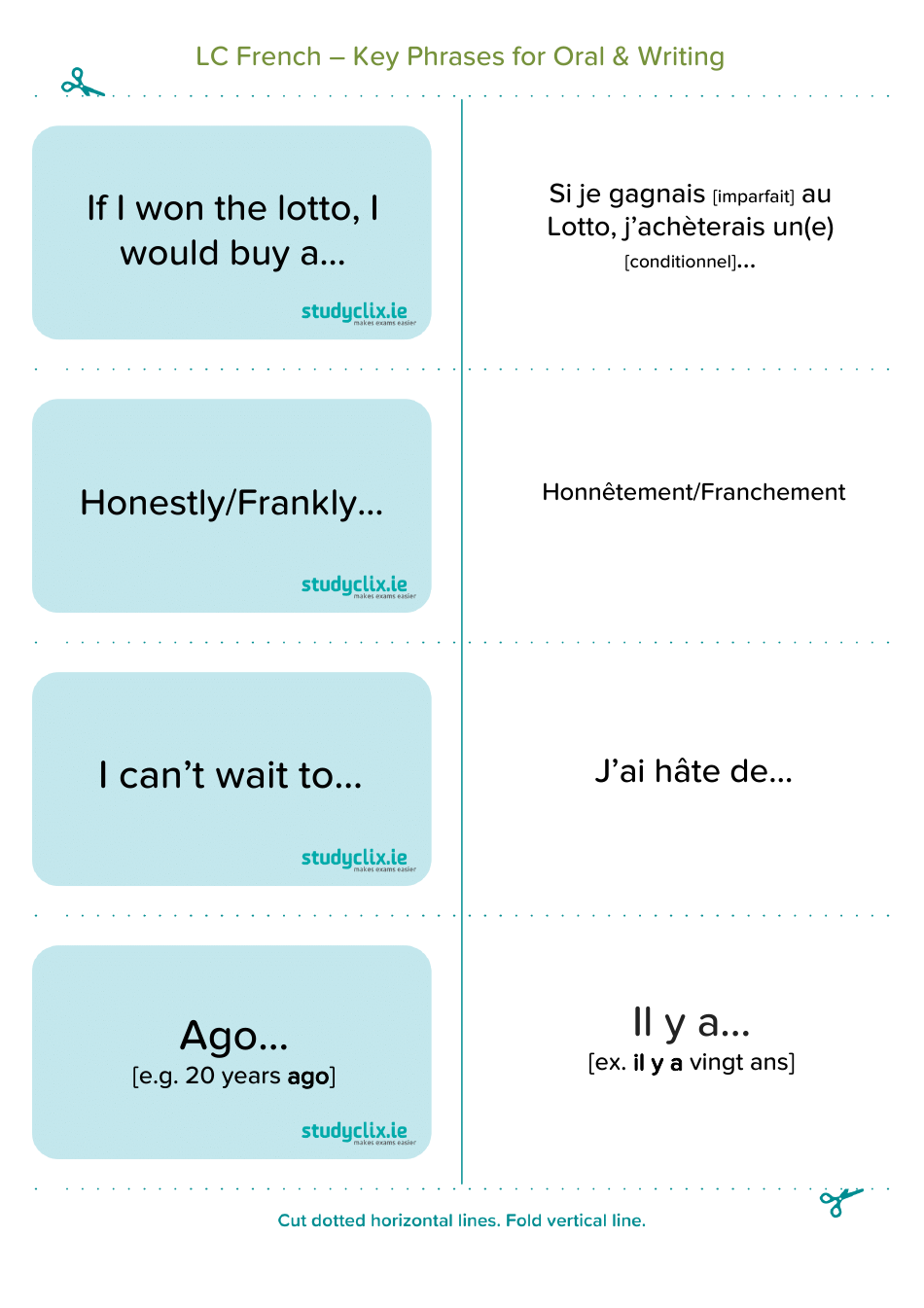French Flashcards - Key Phrases for Oral and Writing, Page 9