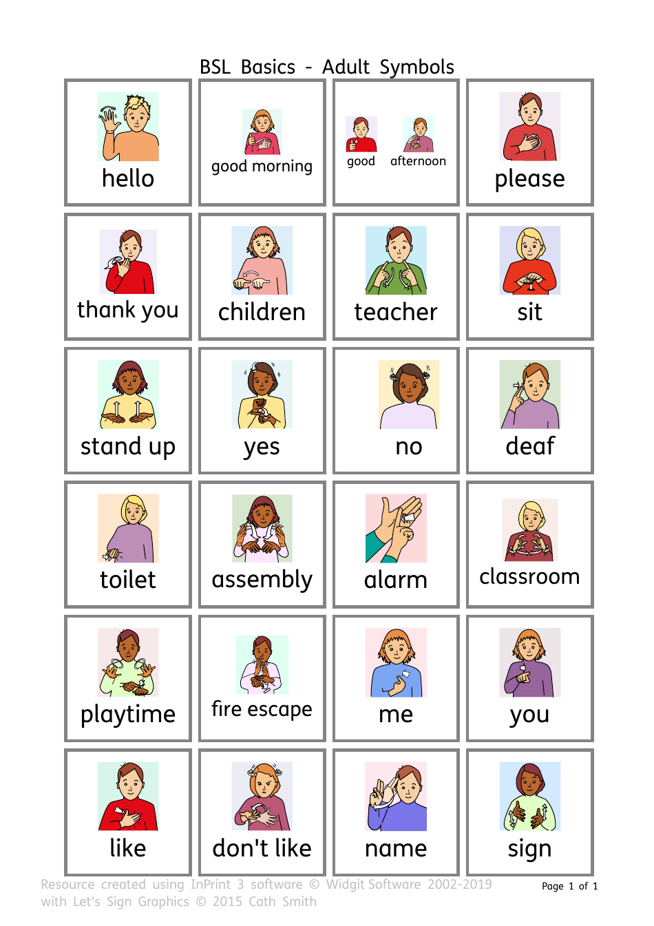 British Sign Language (Bsl) Flashcards - Adult Symbols, Page 1