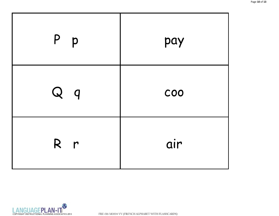 French Alphabet Flashcards (English / French), Page 10