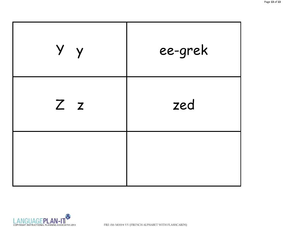 French Alphabet Flashcards (English / French), Page 13