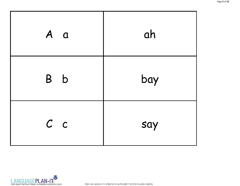 French Alphabet Flashcards (English / French), Page 5