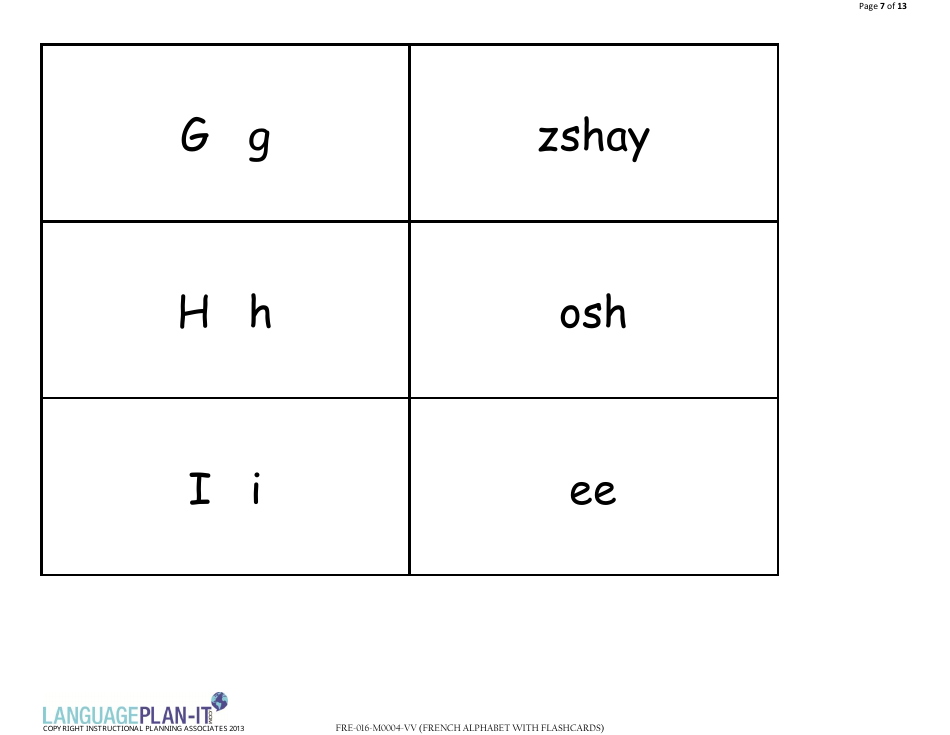 French Alphabet Flashcards (English / French), Page 7