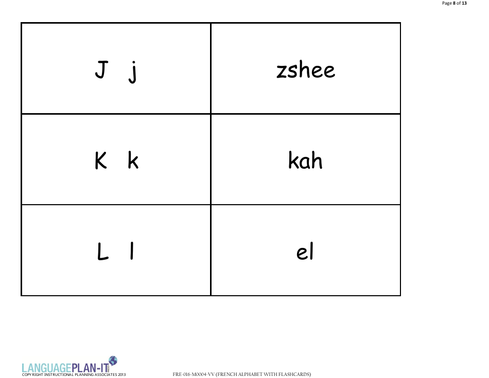 French Alphabet Flashcards (English / French), Page 8