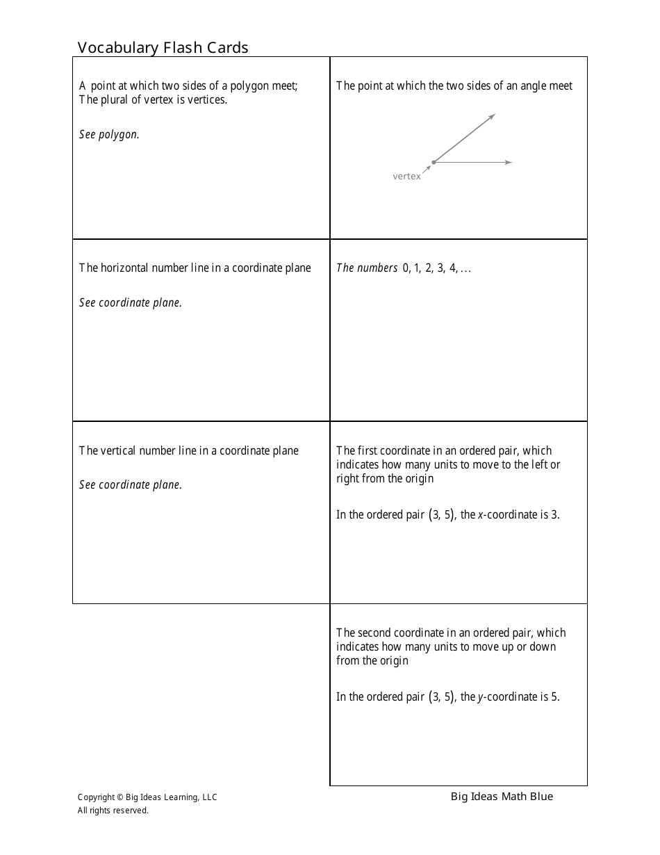 Math vocabulary flash cards big ideas learning download printable pdf