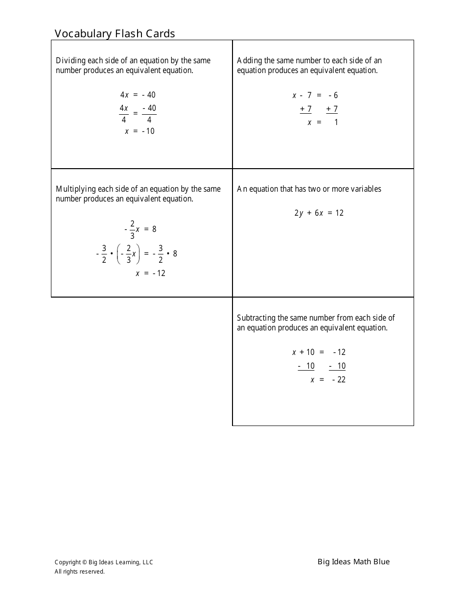Math Vocabulary Flash Cards - Big Ideas Learning, Page 14