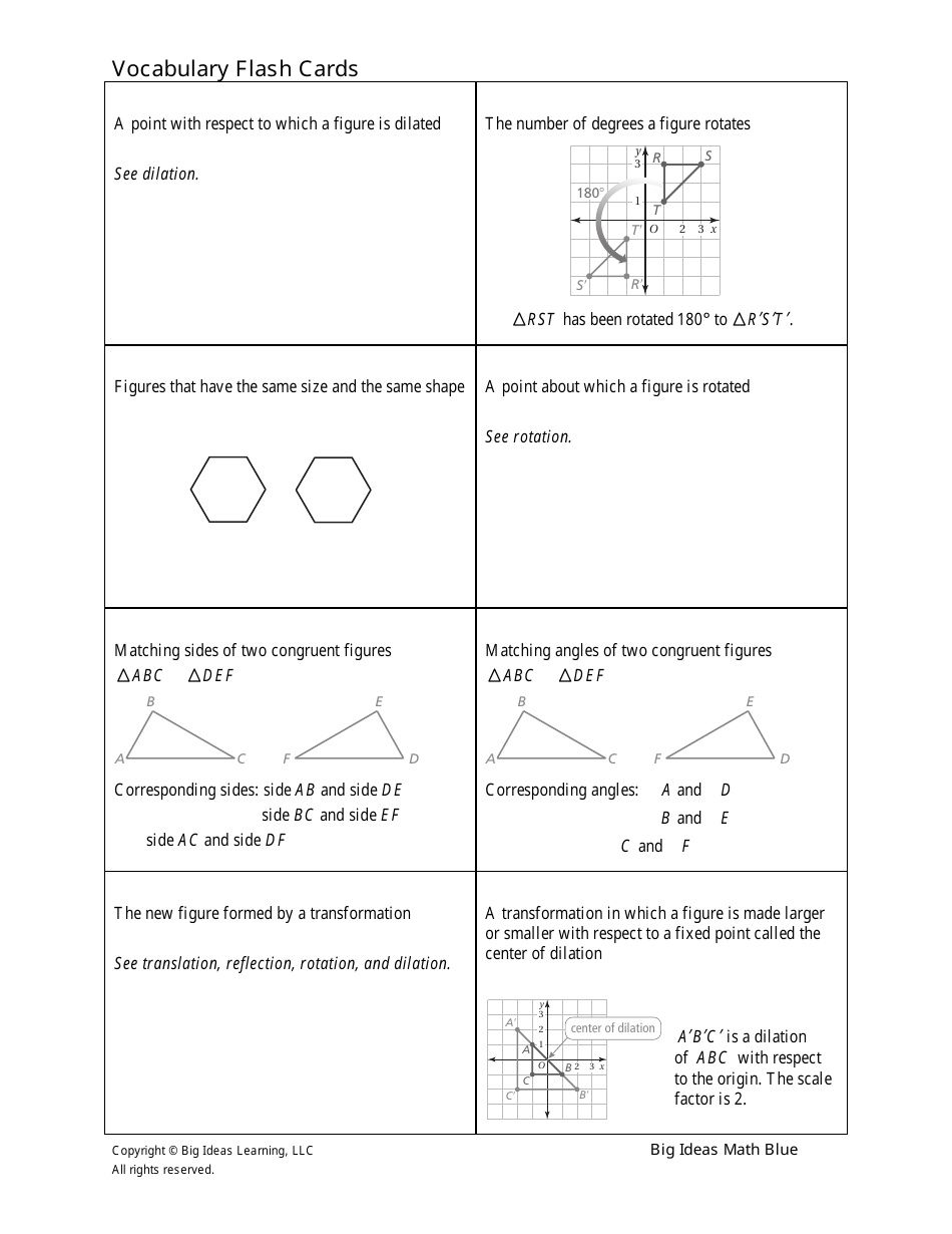 Math Vocabulary Flash Cards - Big Ideas Learning Download Printable PDF ...