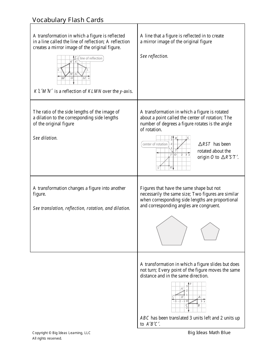 Math Vocabulary Flash Cards - Big Ideas Learning Download Printable PDF ...