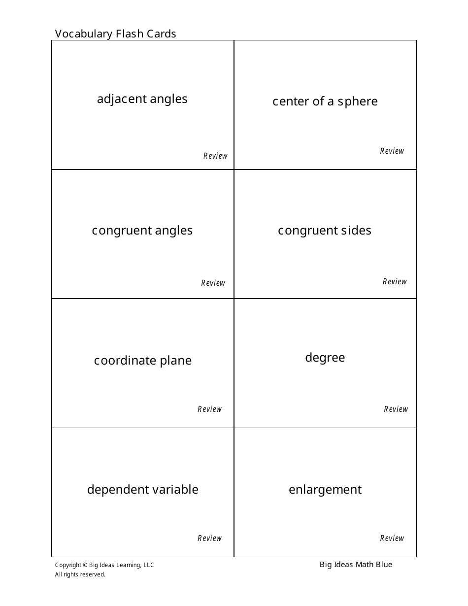 Math Vocabulary Flash Cards - Big Ideas Learning, Page 1