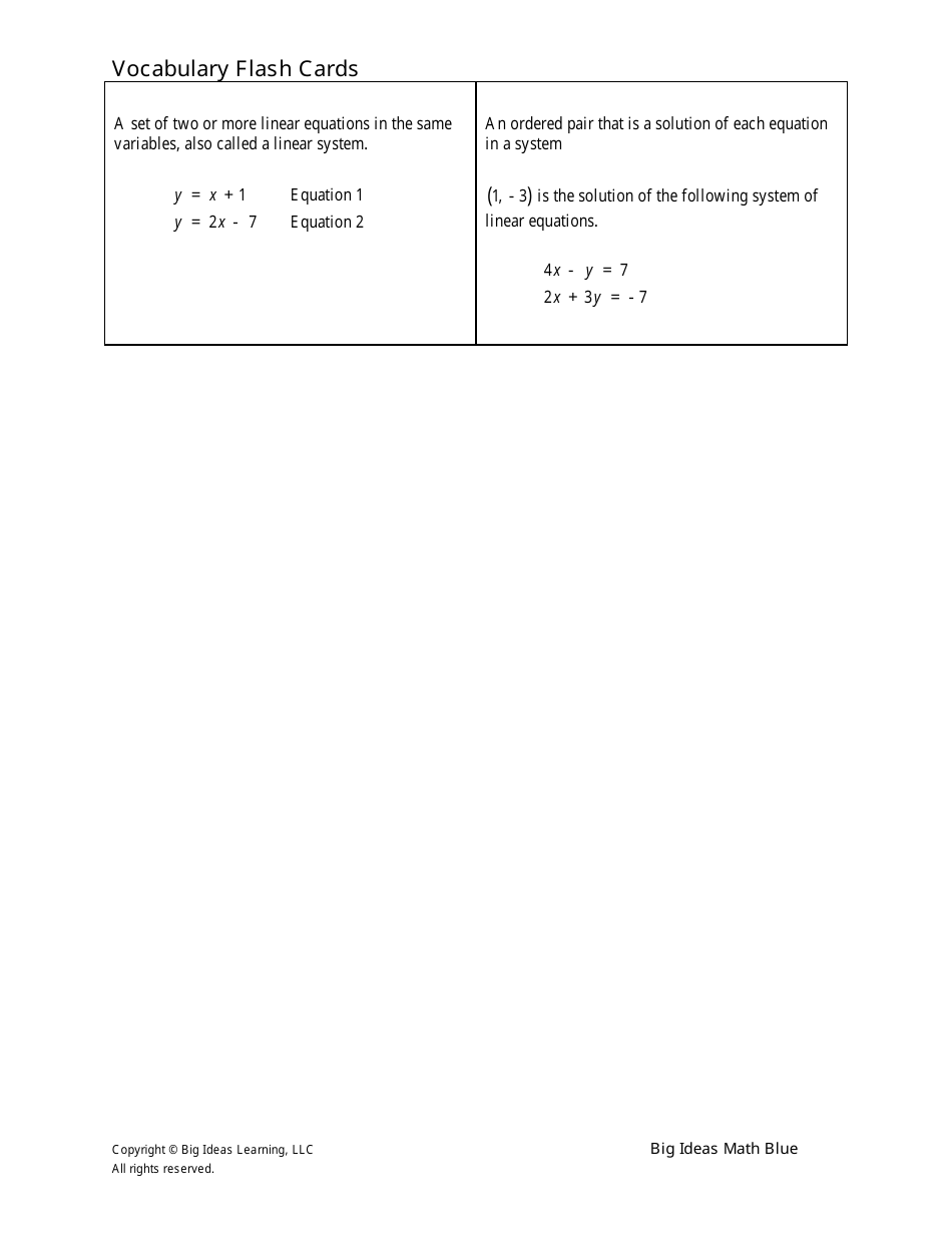 Math Vocabulary Flash Cards - Big Ideas Learning Download Printable PDF ...