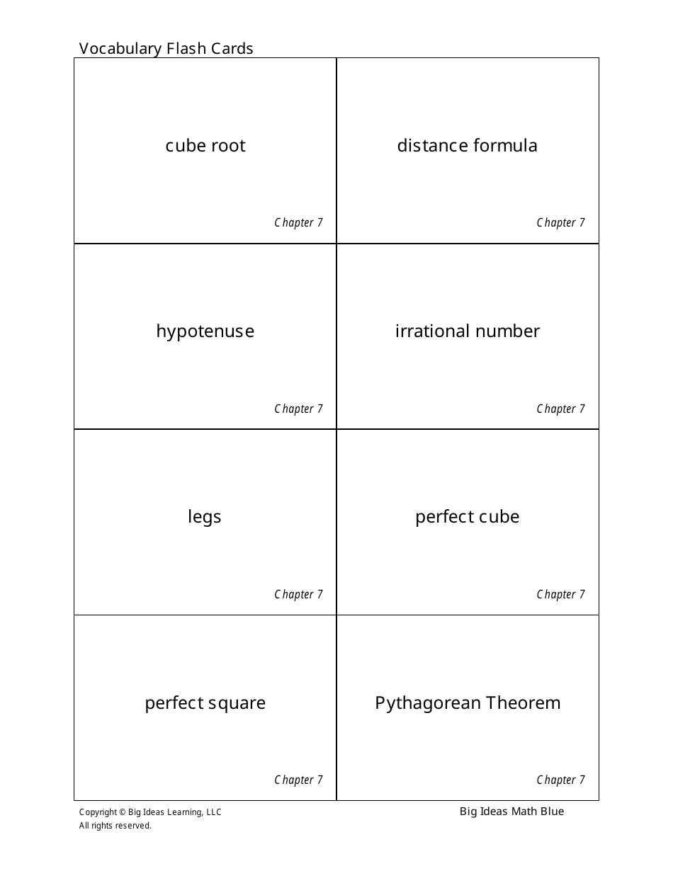 Math Vocabulary Flash Cards - Big Ideas Learning, Page 33