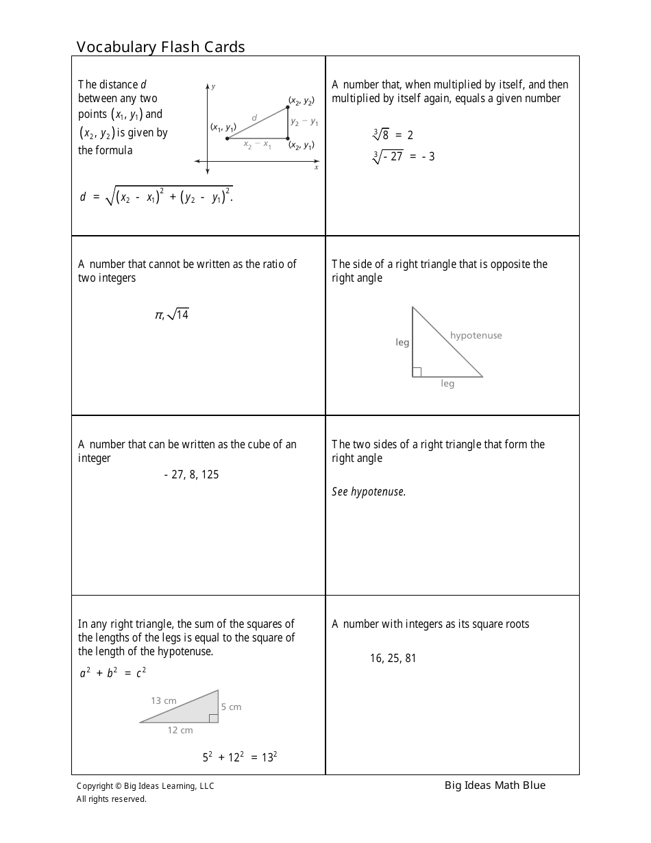 Math Vocabulary Flash Cards - Big Ideas Learning Download Printable PDF ...