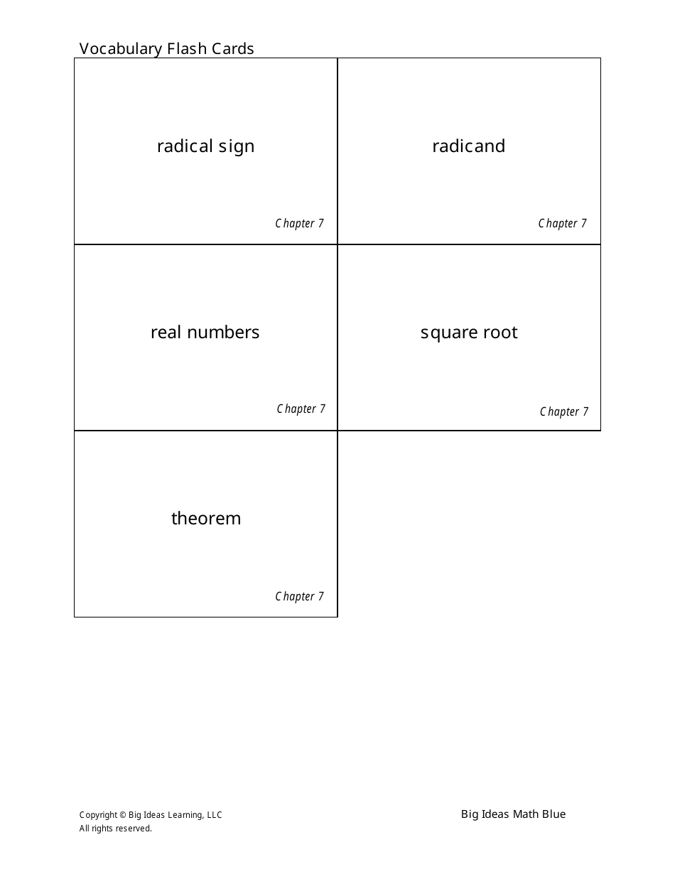 Math Vocabulary Flash Cards - Big Ideas Learning, Page 35