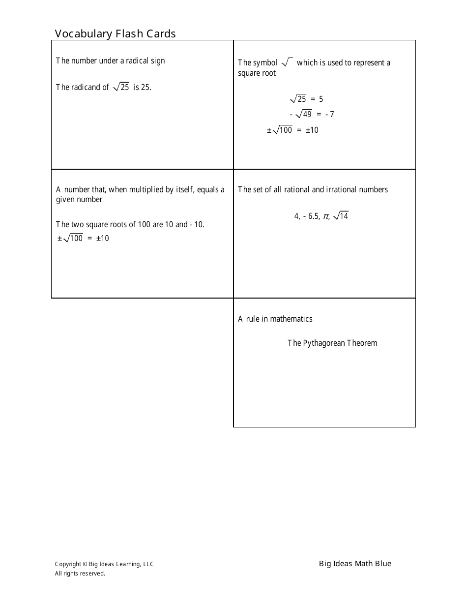 Math Vocabulary Flash Cards - Big Ideas Learning Download Printable PDF ...