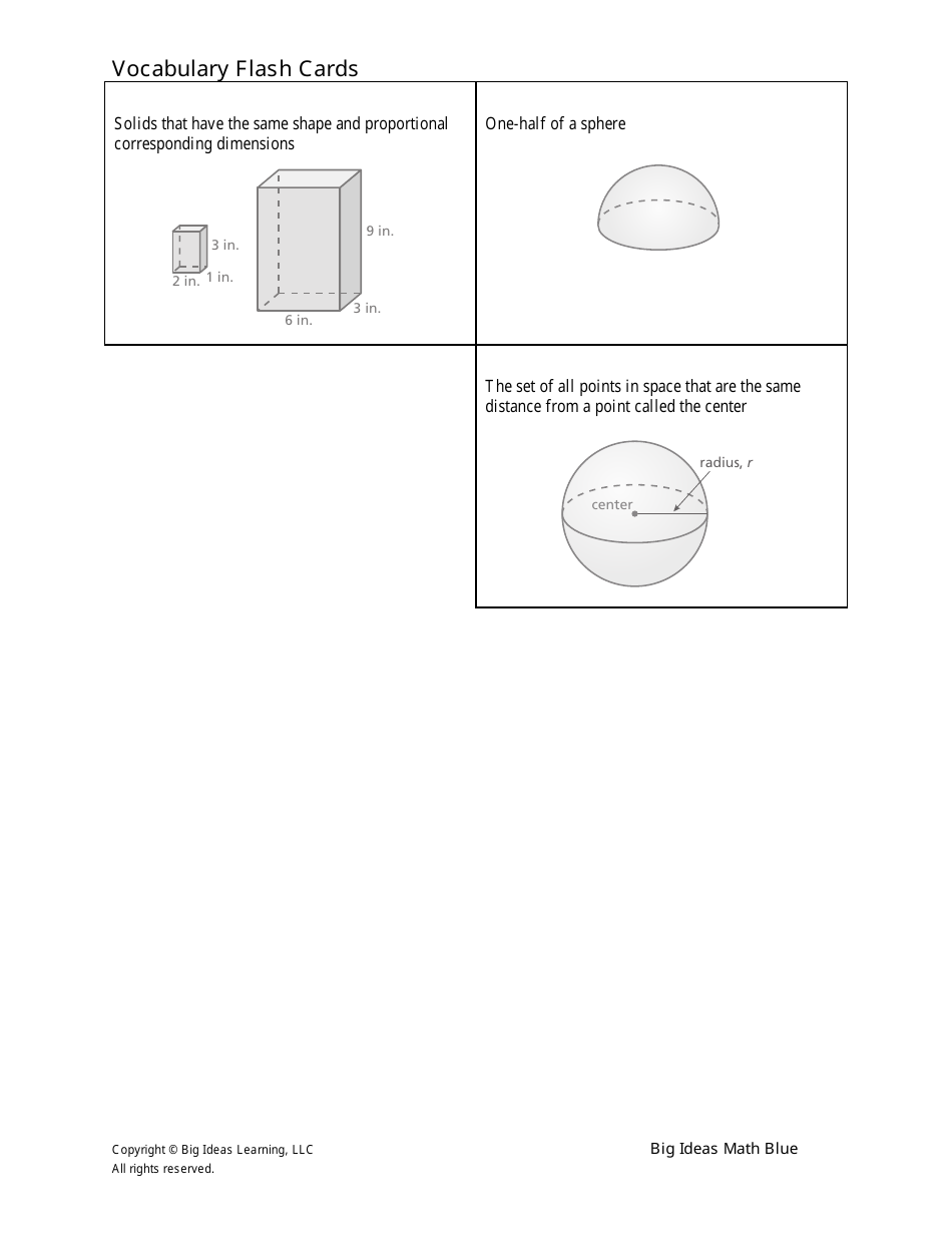 Math Vocabulary Flash Cards - Big Ideas Learning Download Printable PDF ...