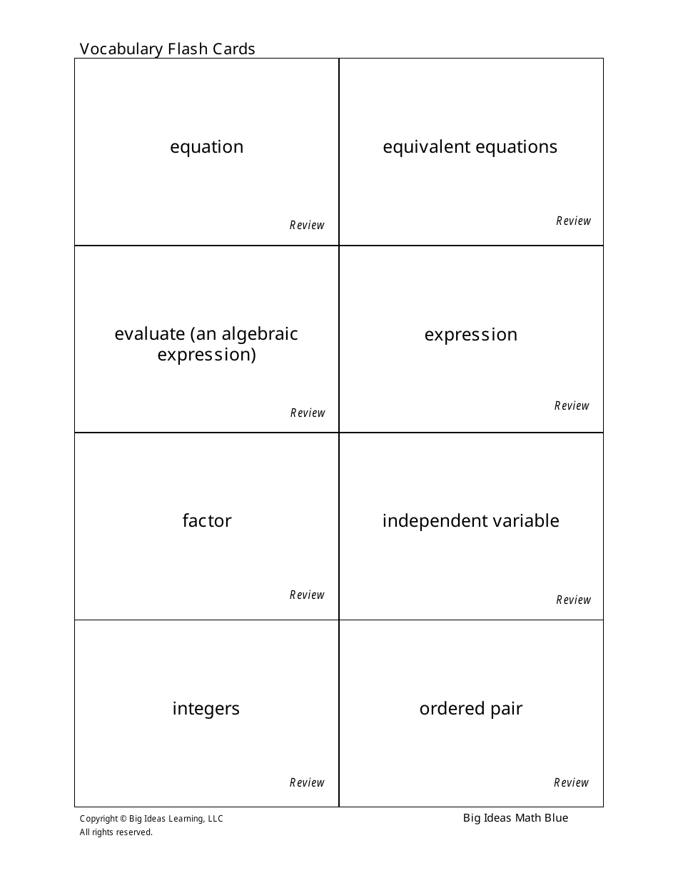 Math Vocabulary Flash Cards - Big Ideas Learning, Page 3