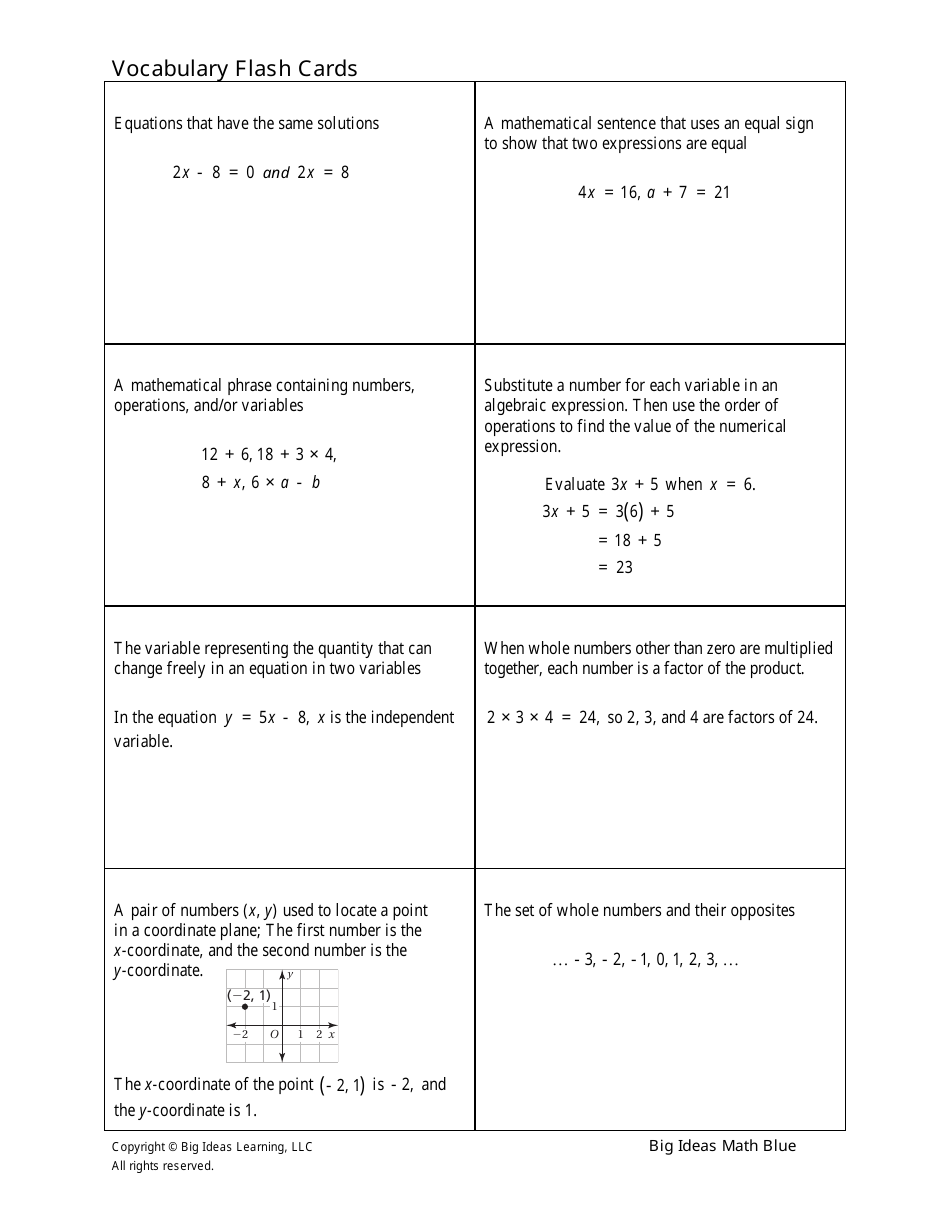 Math Vocabulary Flash Cards - Big Ideas Learning, Page 4