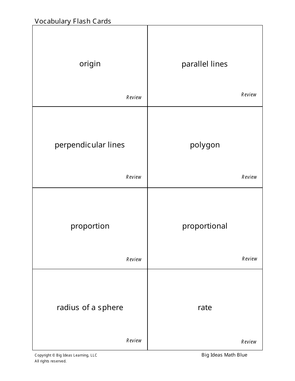 Math Vocabulary Flash Cards - Big Ideas Learning, Page 5