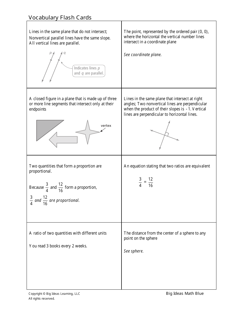 Math Vocabulary Flash Cards - Big Ideas Learning Download Printable PDF ...