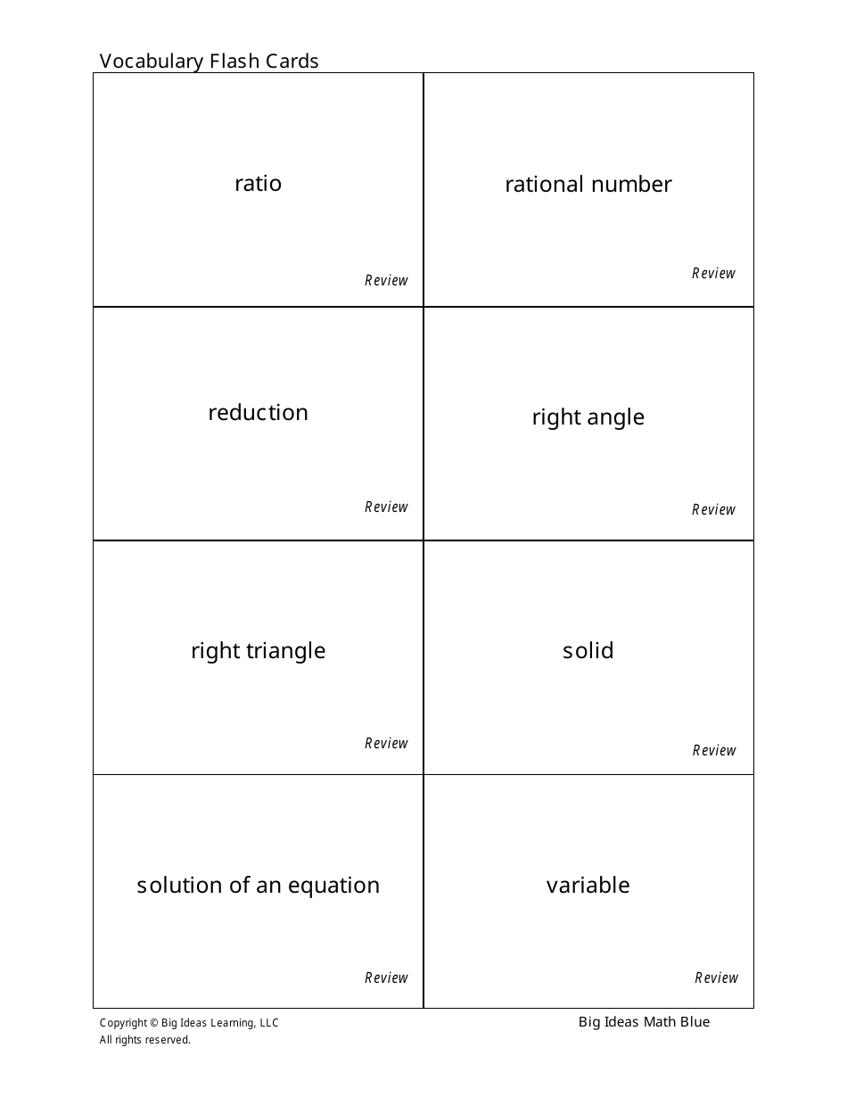 Math vocabulary flash cards big ideas learning download printable pdf