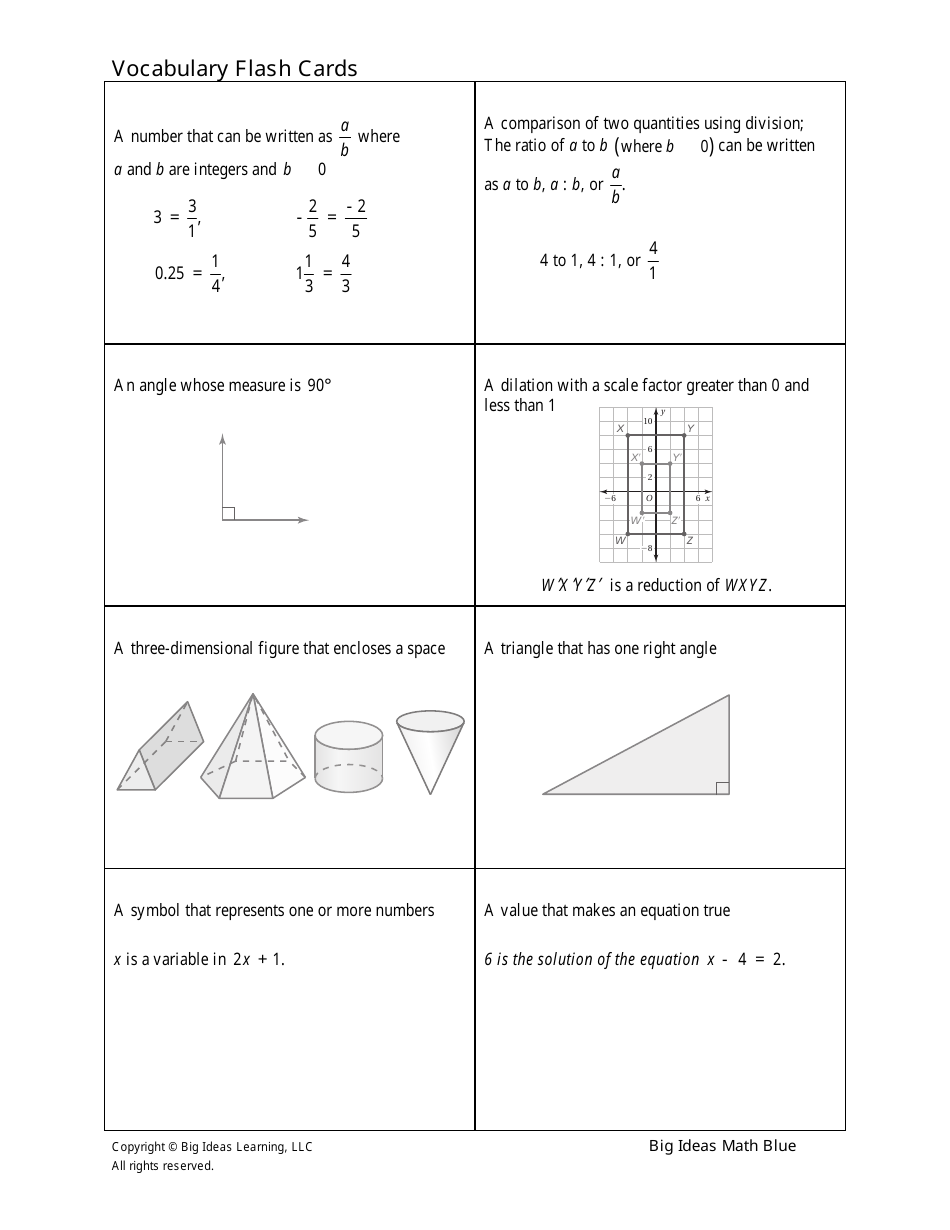 Math Vocabulary Flash Cards - Big Ideas Learning Download Printable PDF ...