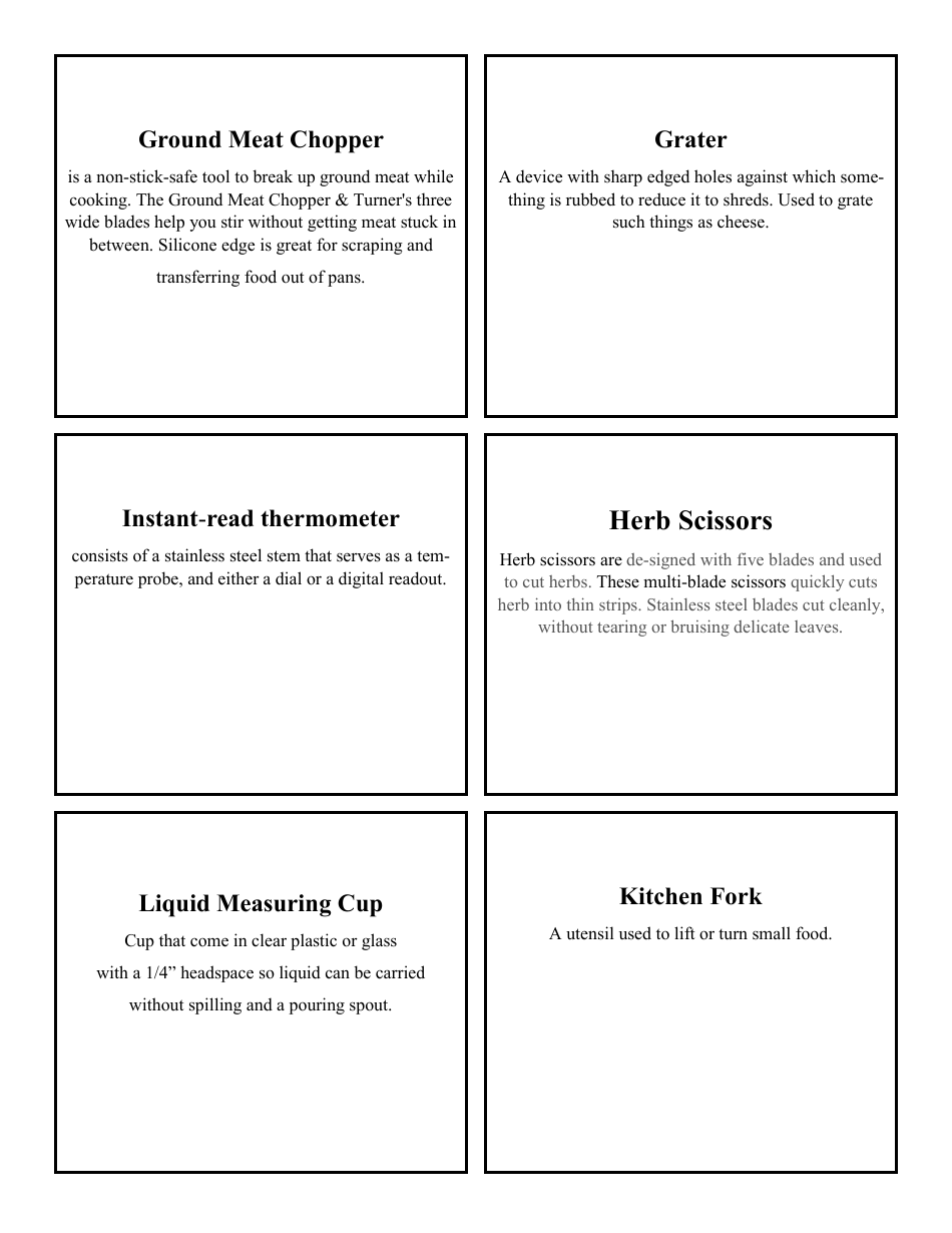 Cooking Identification Flash Cards, Page 25