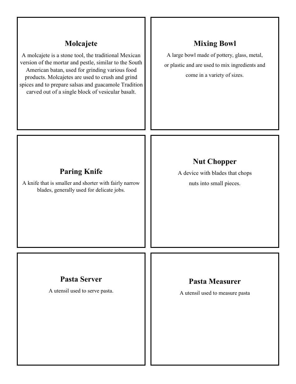Cooking Identification Flash Cards, Page 29