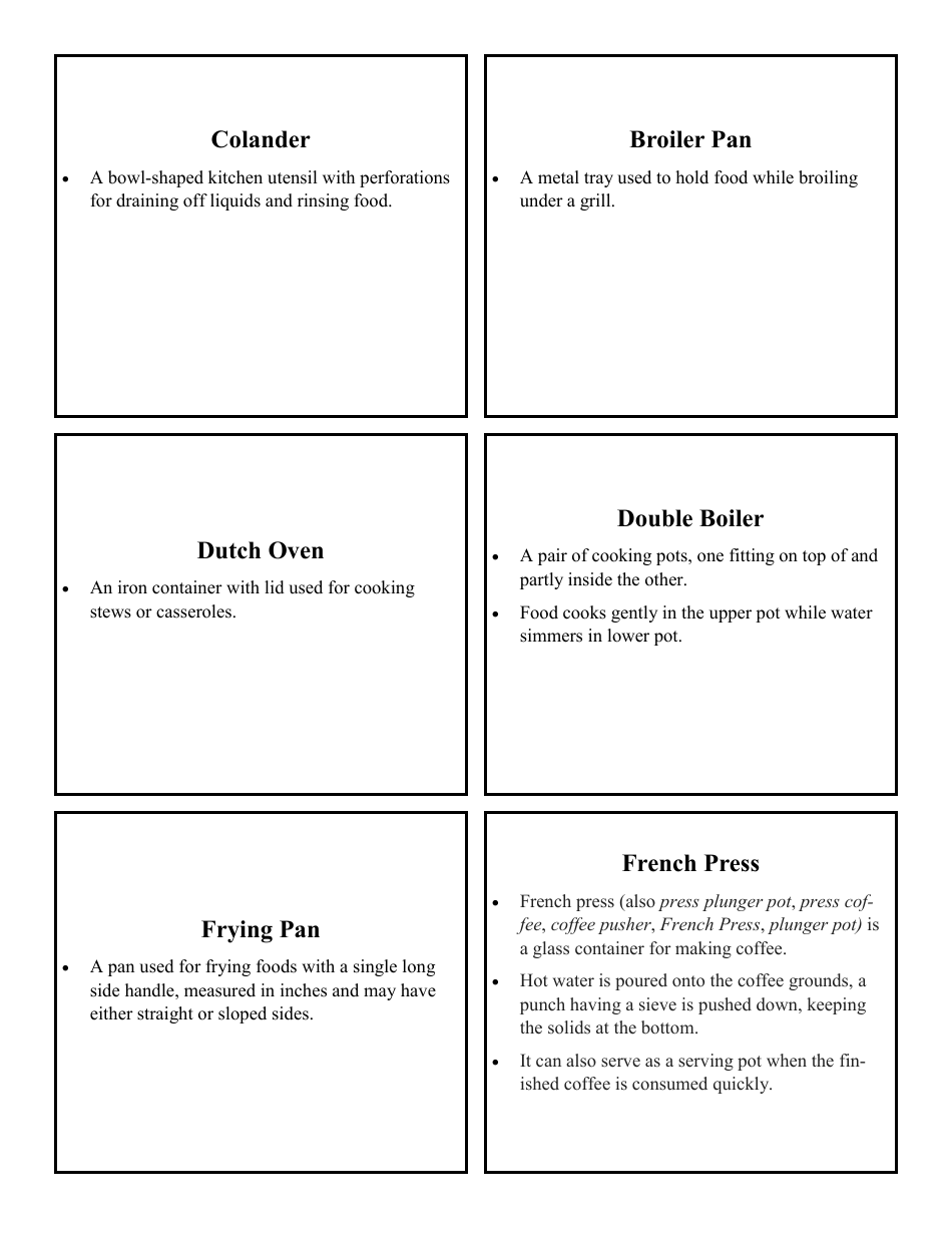 Cooking Identification Flash Cards, Page 9