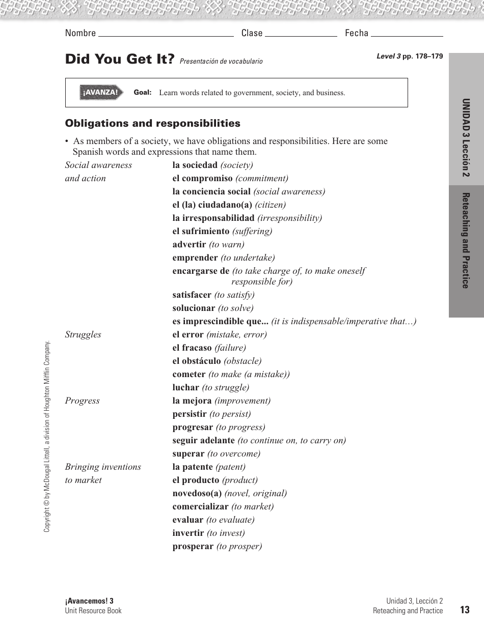 Spanish Worksheet: Challenges to the Environment - Mcdougal Littell, Page 13