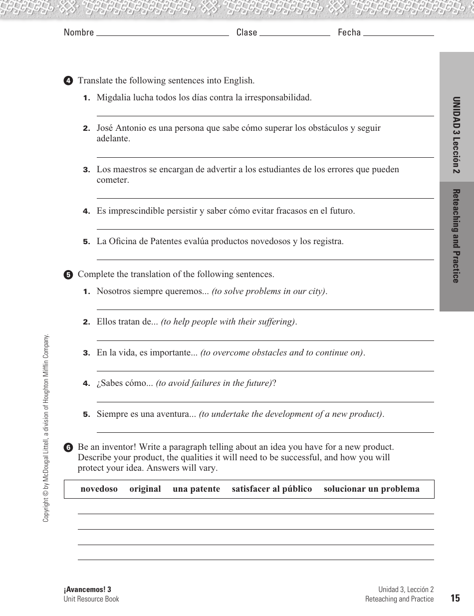 Spanish Worksheet: Challenges to the Environment - Mcdougal Littell, Page 15