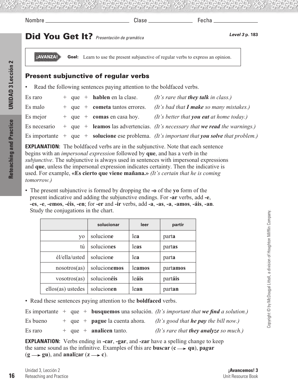 Spanish Worksheet: Challenges to the Environment - Mcdougal Littell, Page 16