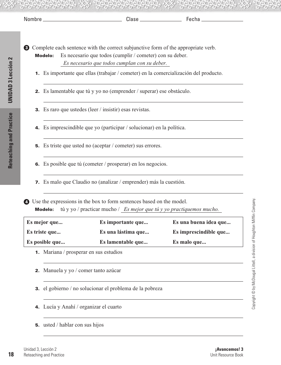 Spanish Worksheet: Challenges to the Environment - Mcdougal Littell, Page 18