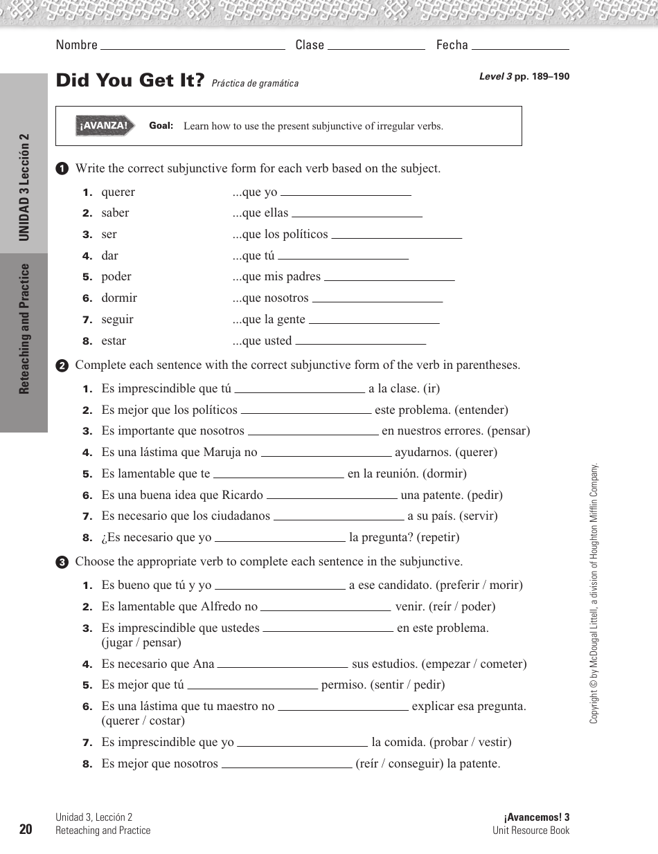 Spanish Worksheet: Challenges to the Environment - Mcdougal Littell, Page 20