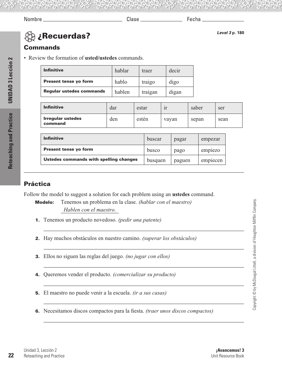Spanish Worksheet: Challenges to the Environment - Mcdougal Littell, Page 22