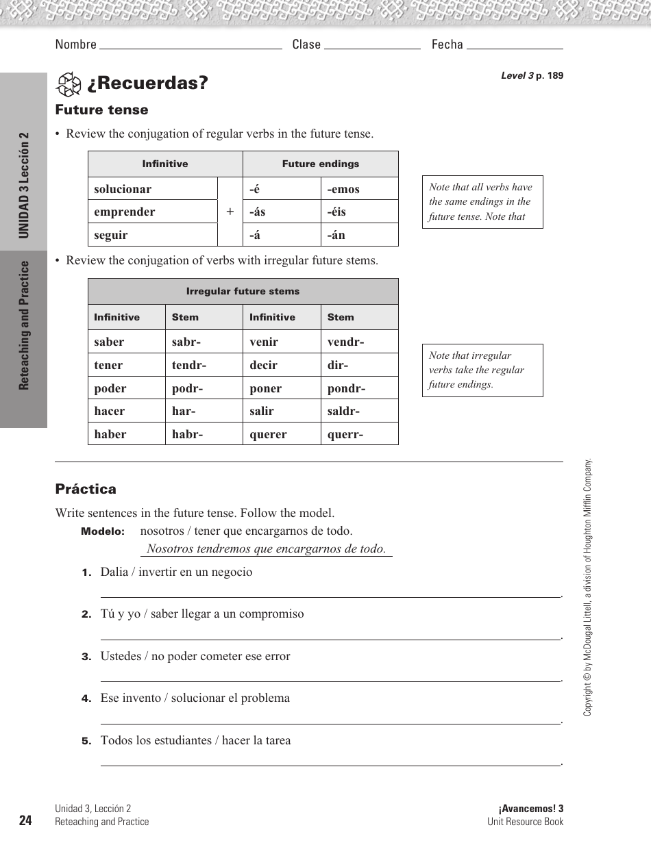 Spanish Worksheet: Challenges to the Environment - Mcdougal Littell, Page 24