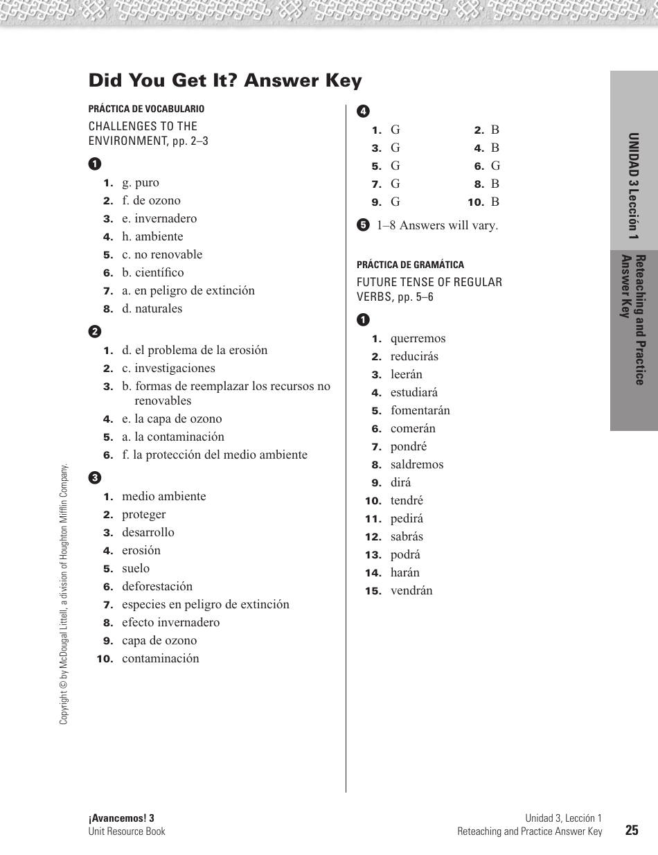 Spanish Worksheet: Challenges to the Environment - Mcdougal Littell, Page 25