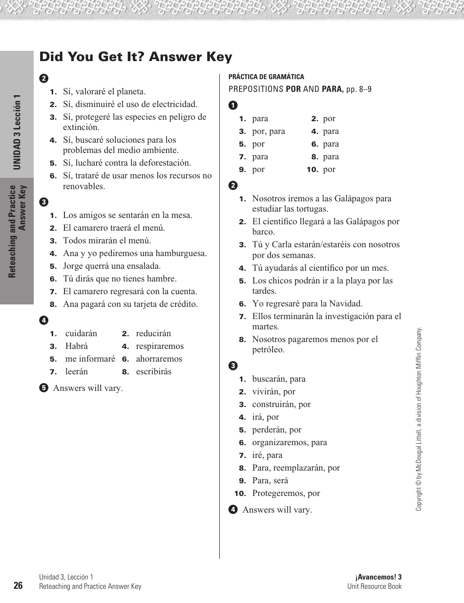 Spanish Worksheet: Challenges to the Environment - Mcdougal Littell, Page 26