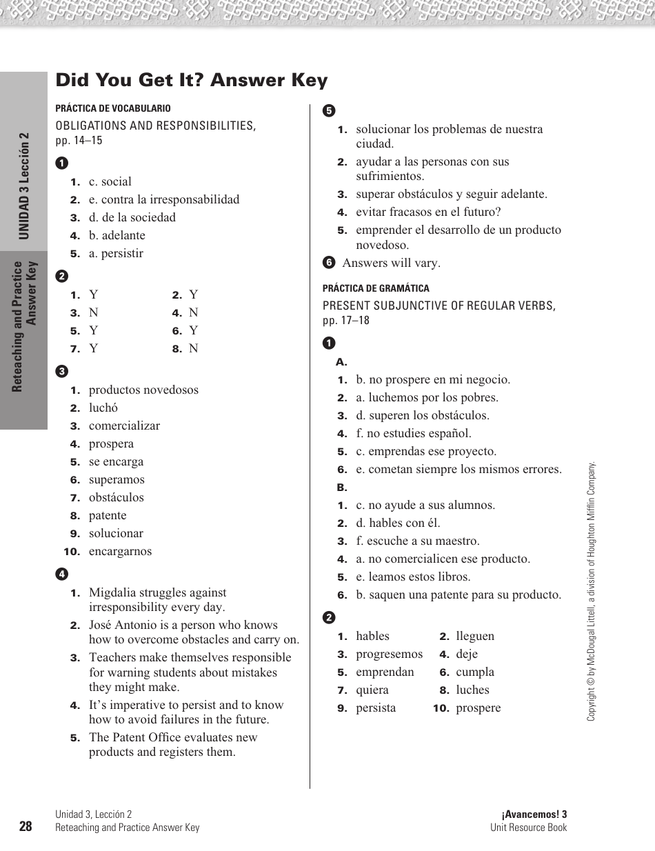 Spanish Worksheet: Challenges to the Environment - Mcdougal Littell, Page 28