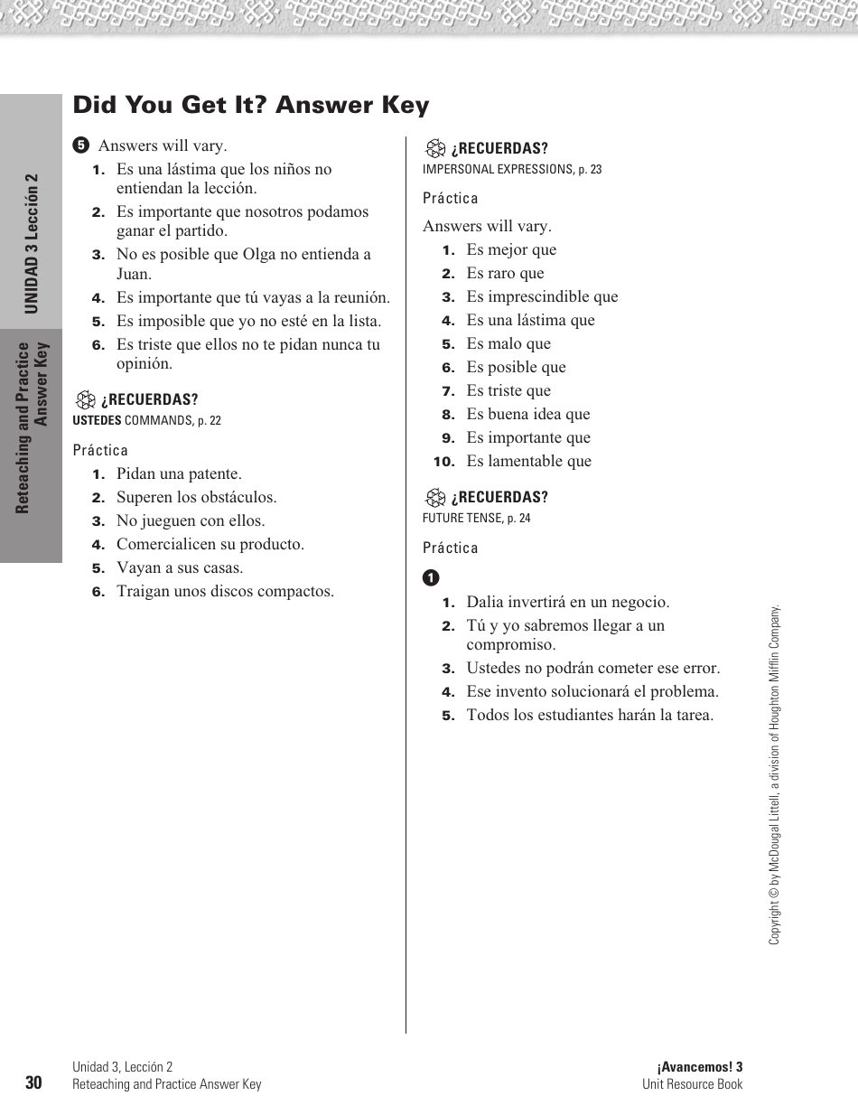 Spanish Worksheet: Challenges to the Environment - Mcdougal Littell, Page 30